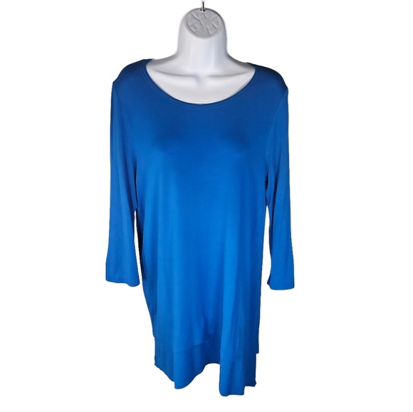 Eileen Fisher Lightweight Viscose Jersey Round Neck Tunic Top Size S Blue - Picture 2 of 13